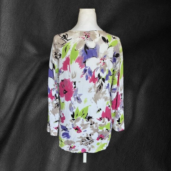 Peck & Peck Floral Print Lightweight Knit Top w/Sequin & Bead Accents Size XL - Picture 3 of 10